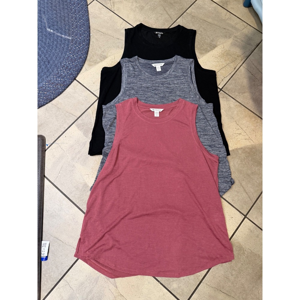 Athleta Breezy Tank Top Bundle Lot of 3 Black Grey Pink XL Muscle Tee